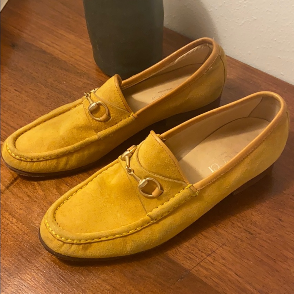 Vintage yellow suede Gucci loafers